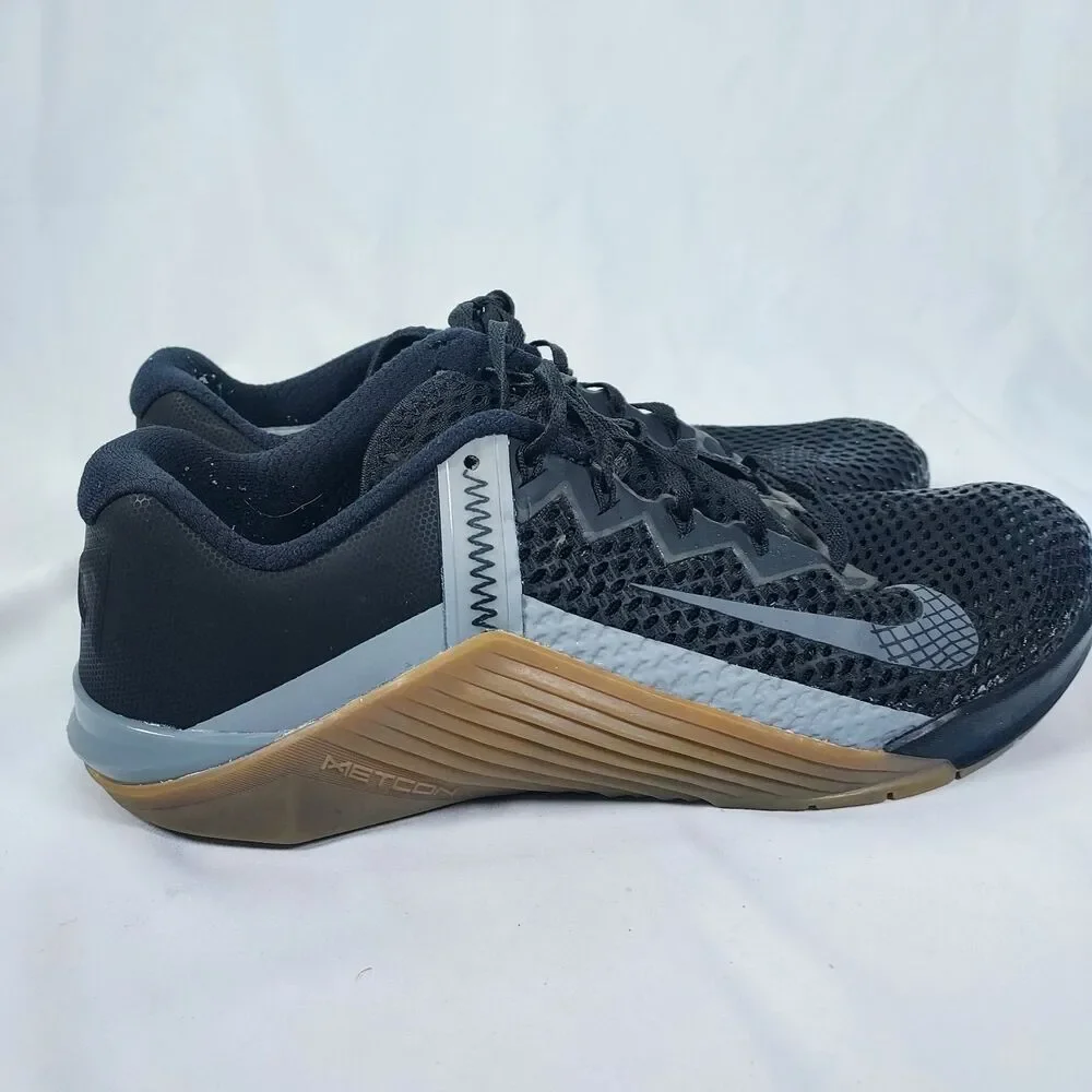Nike Metcon 6 Men’s 10.5 Black Gray Gum Sole CrossFit Training Sneakers